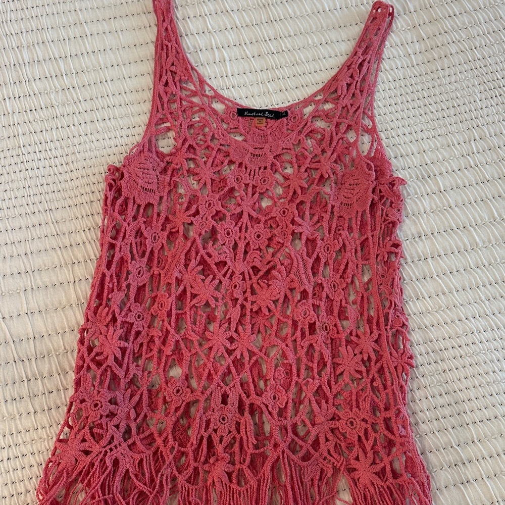 Mustard Seed Coral Crochet Lace Tank Top